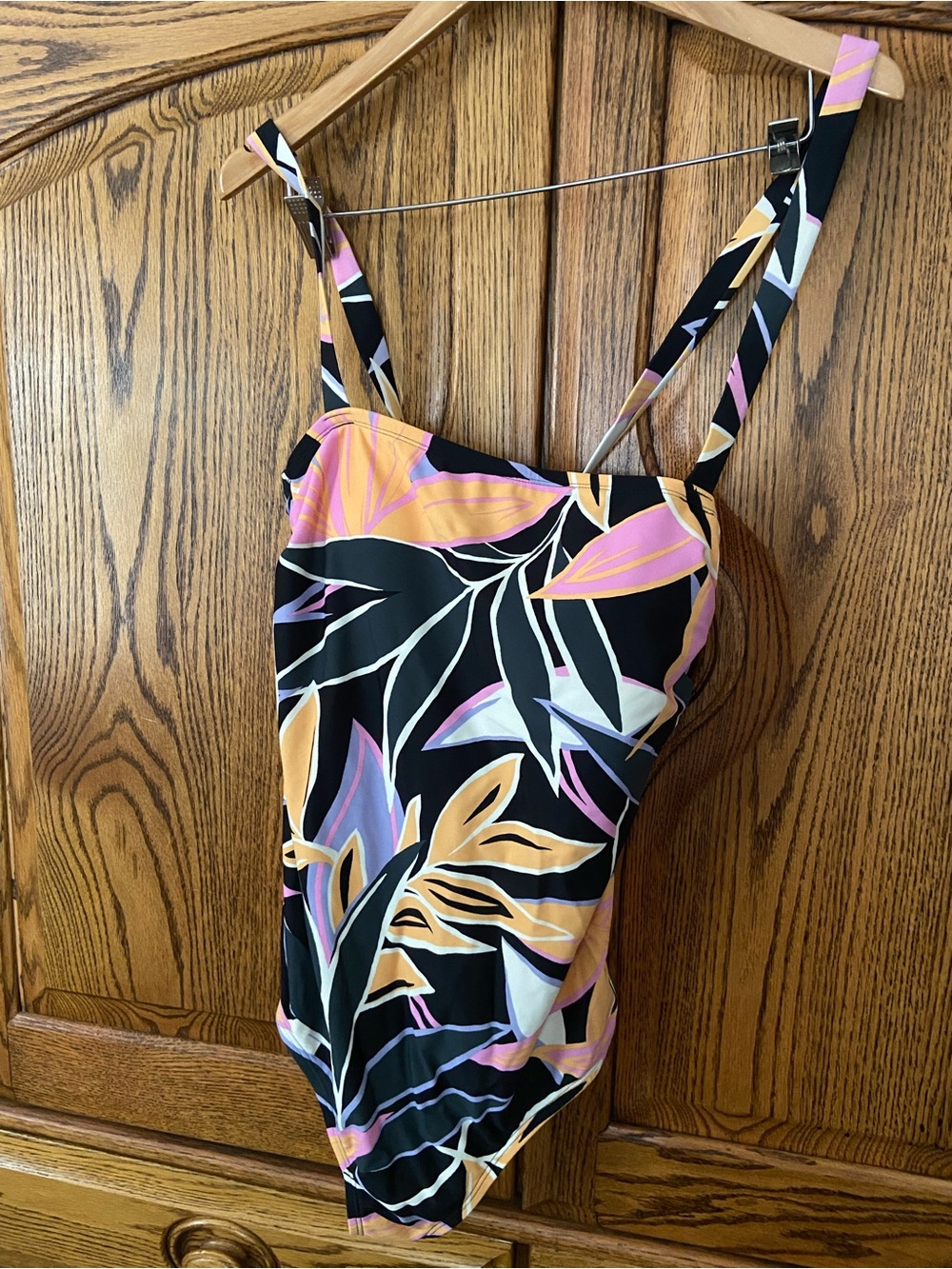 Women’s Kona Sol Black Floral One-Piece Swimsuit - Pink & Yellow Leaf Print